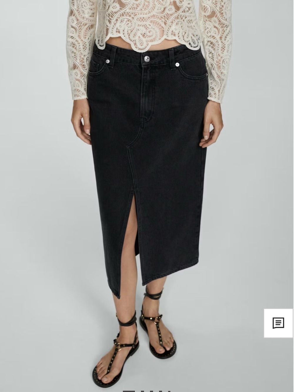Mango Black Denim Midi Skirt